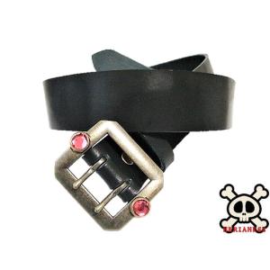 栃木レザー スタッズ付き 八角ダブルピンバックルベルト 黒 アクア