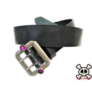 栃木レザー スタッズ付き 八角ダブルピンバックルベルト 黒 アクア