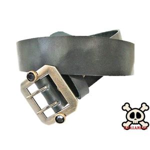 栃木レザー スタッズ付き 八角ダブルピンバックルベルト 黒 アクア