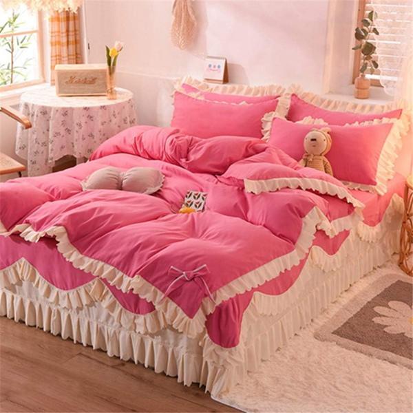 ベッドスカート プリンセス風 寝具カバーセット 暖か 掛ふとんカバー 柔らかい ベッドカバー 丸洗い