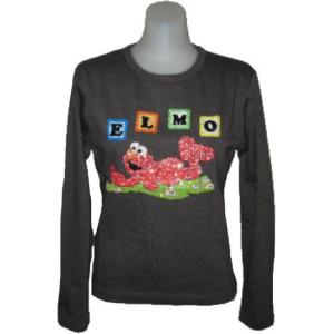 セサミストリート 長袖Tシャツ エルモ ラインストーン 0029 グレイ elmo｜hero