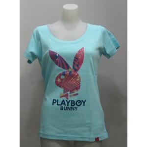 プレイボーイ スパンコール Tシャツ Mサイズ ライトブルー（サックス）2019 playboy｜hero