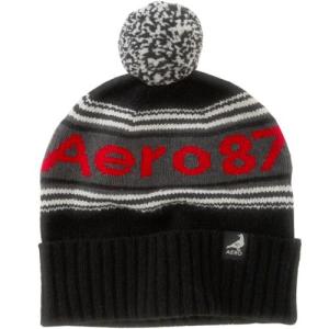 【並行輸入品】【メール便送料無料】エアロポステール メンズ ニット帽子 ( ニットキャップ ) Aeropostale Aero 87 Striped Pompom Hat (ブラック)｜herobox