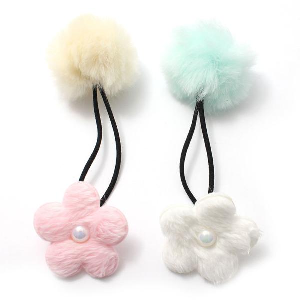 ヘアゴム フェイクファー ぼんぼん ファーフラワー パールビーズ C25-92 キッズゴム ヘアポニ...