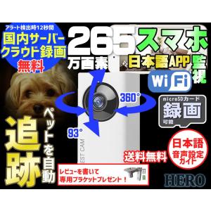 防犯カメラ ペットカメラ サーバー記録無料 自動追跡 自動追尾 スマホで見れる 360°回転 1080P フルHD Wi-Fi 無線 クラウド録画 SDカード録画可 防犯カメラ