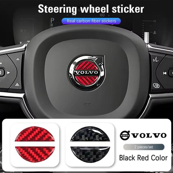 Volvo ステアリング ステッカー カーボン調 ボルボ ハンドル エンブレム ブラック レッド X...