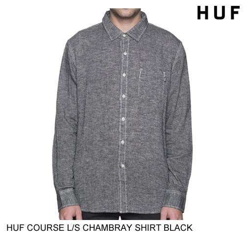 HUF ハフ COURSE L/S CHAMBRAY SHIRT BLACK S 日本代理店正規品 ...