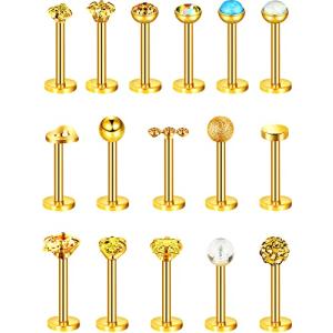 Chuangdi 16 ピース 16 G ステンレススチール ノーズスタッド トラガス ラブレット 鼻唇 ピアス アソートデザイン ピアス ジュエリー