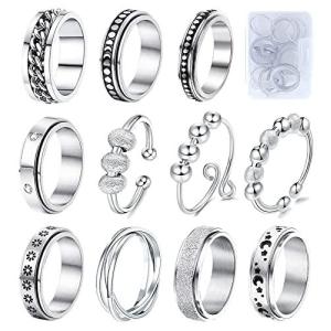 MUCAL Fidget Rings for Anxiety 8pcs Stainless Steel Spinner Ring Anti Anxieの商品画像
