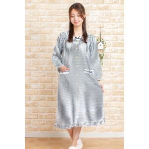 ネグリジェ 前開き長袖 ワンピース 綿100 やや薄い天竺ニット地ボーダー柄 春 夏 パジャマ ルームウエア レディース 入院準備 Sale ワンピース 部屋着の時間 通販 Yahoo ショッピング