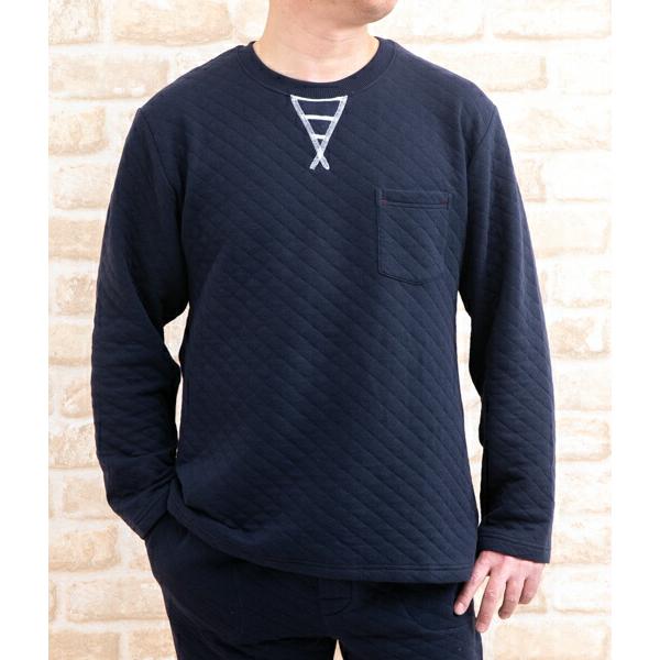 パジャマ メンズ 冬 肌に優しい綿100％中わたニットキルト地無地 かぶりタイプ長袖 紳士 ナイトウ...