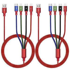 マルチUSB充電ケーブル3.5A2Pcs 6ft Minlu 4-in-1 Fast Charger Cord with Dual IP / USB