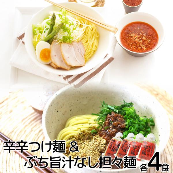 ぶち旨汁なし担々麺 ２食入り 辛辛つけ麺 広島流 ２種類、４袋セット 送料無料 ラーメン 半生熟成麺...