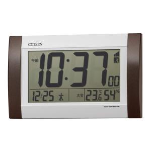 リズム(RHYTHM) シチズン 掛け時計 目覚まし時計 電波時計 デジタル R188 置き掛け兼用 カレンダー 温度 ・ 湿度 表示 茶 24.0×｜hi-ka-ri-store