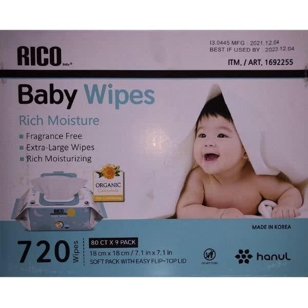 ベビーワイプ BabyWipes RICO 赤ちゃん用 おしりふき 720枚（80×9個）大判厚手 ...