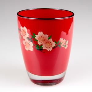 会津塗 / ガラス漆グラス雲錦 ( 赤 蒔絵 斉藤恒緒 ) タンブラー 漆