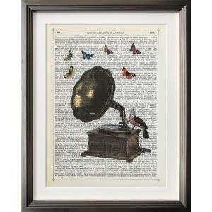 ( アートフレーム ) Marion McConaghie Gramophone Bird &amp; Butterflies ポスター アート インテリア 贈り物｜hi-select