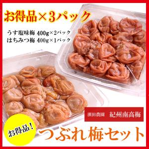 ( お買い得 つぶれ梅 ) 濱田農園 梅干し 紀州南高梅 ( うす塩味梅 500g 2パック / はちみつ味梅 500g 1パック )