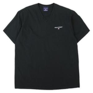 ポロスポーツ POLO SPORT 90's Vネック ロゴプリント Tシャツ USA製 ラルフローレン ヴィンテージ 古着 (-9393) ブラック / 黒 L｜hi-smile