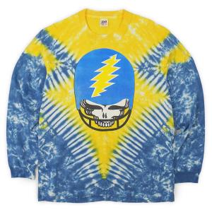 グレイトフルデッド Grateful Dead 90's 長袖 Tシャツ パロディ タイダイ ロンT スカル USA製 古着 (-9425) イエロー×ブルー XL｜hi-smile