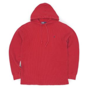 ポロラルフローレン POLO RALPH LAUREN 90s フーディーサーマル パーカー USA ロゴ 刺繍 ワッフル 古着 (-8303) レッド / 赤 L