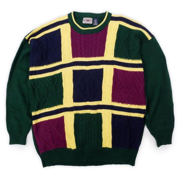 COUNTY SEAT 90s ケーブル編み ウールニット セーター クルーネック マルチ 珍品 U...