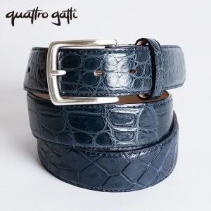 ベルト ワニ革 クロコダイル メンズ 本革 ネイビー 1718 イタリア製 バックル 35mm 日本製 クアトロガッティ quattrogatti スーツ カジュアル