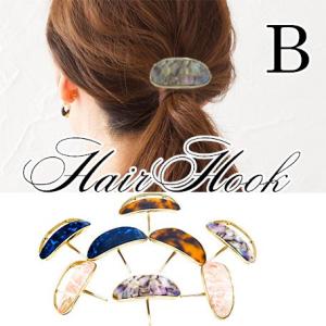 ヘアカフ　べっ甲風オーバルヘアカフ　ヘアフック　ポニーフック　ヘアゴム付き