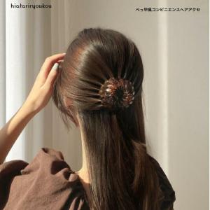 ヘアクリップ リボンデザインゴールドメタルバンスクリップ パール