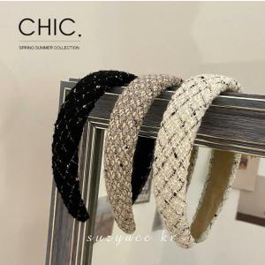 カチューシャ　格子柄幅広カチューシャ　おと�