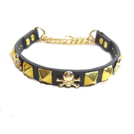 ハーフチョーク ゴールドスカルチャーム&amp;スタッズ付き　1.5cm幅