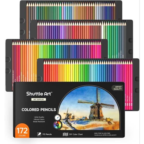 色鉛筆 172色 油性色鉛筆 カラーペンセット 大人の塗り絵 メタリック色 イラスト デザイン デッ...