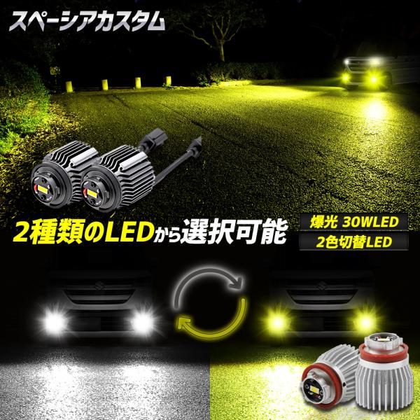 スペーシアカスタム 適合 純正フォグランプ 交換用 LEDバルブ  L1B 2タイプ [ホワイト/イ...