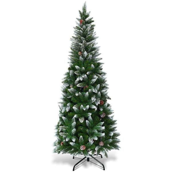 Costway クリスマスツリー 150cm 421本枝 松かさ付き スノータイプ 雪化粧 ヌードツ...