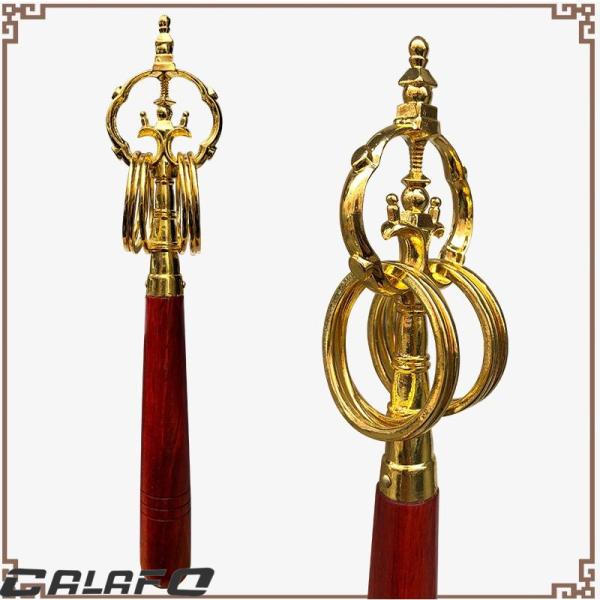 禅杖 密教法具 錫杖 無垢材ハンドル 合金法杖 仏具 コンパクト 寺院仏具26CM しゃくじょう