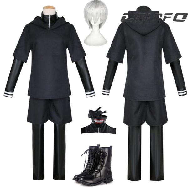 東京喰種トーキョーグール　金木研 かねきけん 風　コスプレ衣装　ウィッグ　靴　仮面　コスチューム　服...