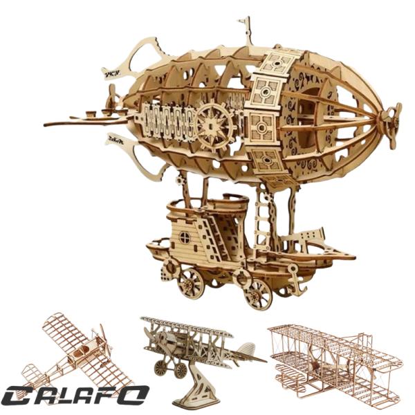 DIY手作りモデル 木製モデル 3Dデスクトップ装飾品 ホリデーギフト 飛行機模型、飛行船模型