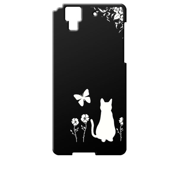 F01J ブラック ハードケース 猫 ネコ 花柄 a026