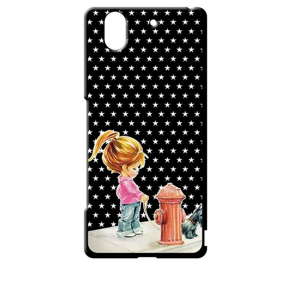 F01K ブラック ハードケース 犬と女の子 レトロ 星 スター ドット