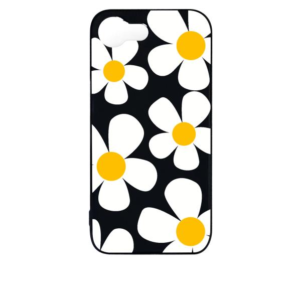 iPhone16e アイフォン16e ブラック ハードケース デイジー 花柄 レトロ フラワー