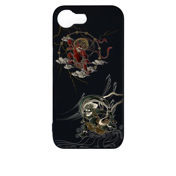 iPhone16e アイフォン16e ブラック ハードケース ip1031 和風 和柄 風神 雷神 ...