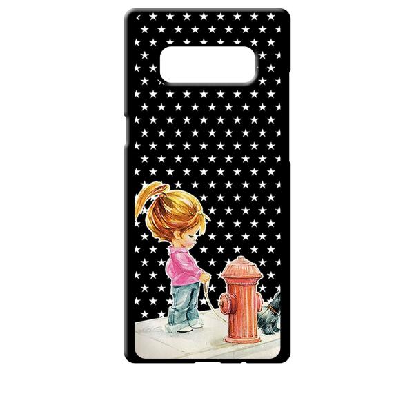 SC01K/SCV37 ブラック ハードケース 犬と女の子 レトロ 星 スター ドット