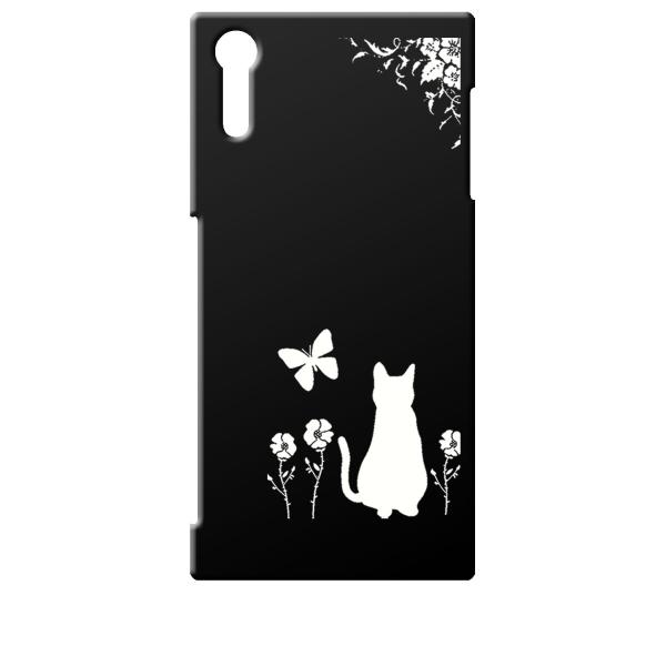 SO01J/SOV34/601SO ブラック ハードケース 猫 ネコ 花柄 a026