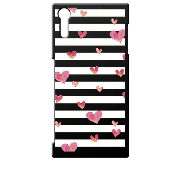 SO01J/SOV34/601SO ブラック ハードケース ハート＆ボーダー