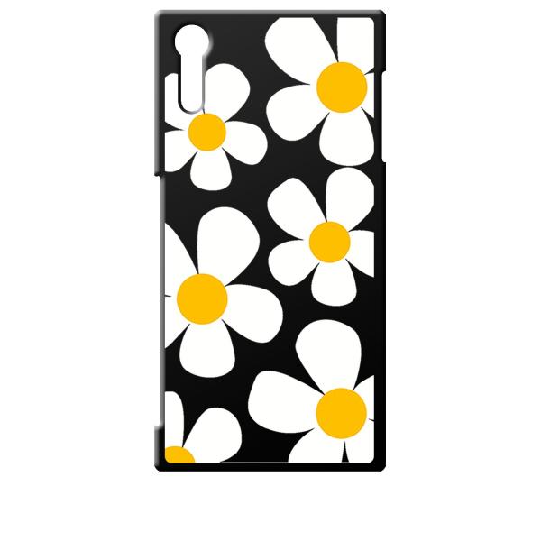 SO01J/SOV34/601SO ブラック ハードケース デイジー 花柄 レトロ フラワー