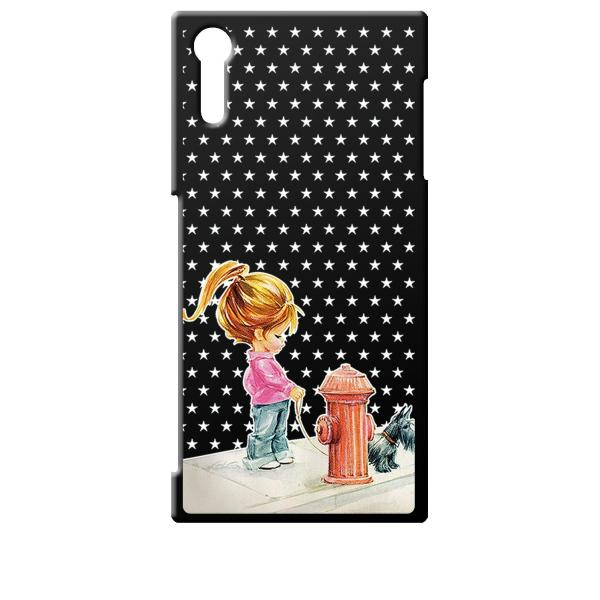 SO01J/SOV34/601SO ブラック ハードケース 犬と女の子 レトロ 星 スター ドット