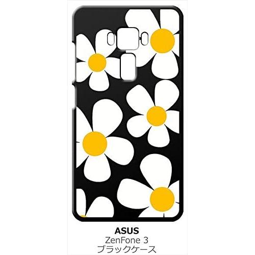zenfone3 ブラック ハードケース デイジー 花柄 レトロ フラワー