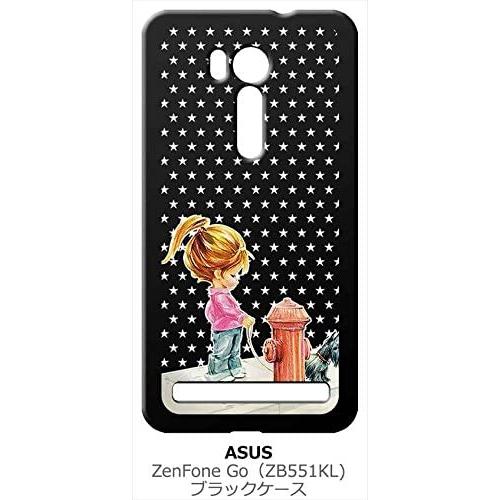 zenfone Go ブラック ハードケース 犬と女の子 レトロ 星 スター ドット