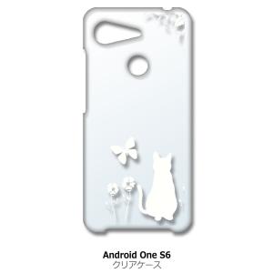 Android One S6 KYV48 クリア ハードケース 猫 ネコ 花柄 a026 ホワイト ...