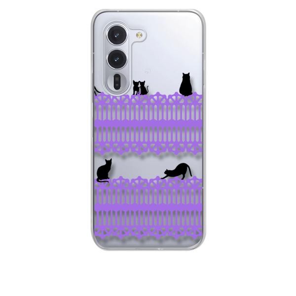 arrows Alpha F-51F クリア ハードケース 猫 ねこ ネコ おさんぽ 黒猫パープルレ...